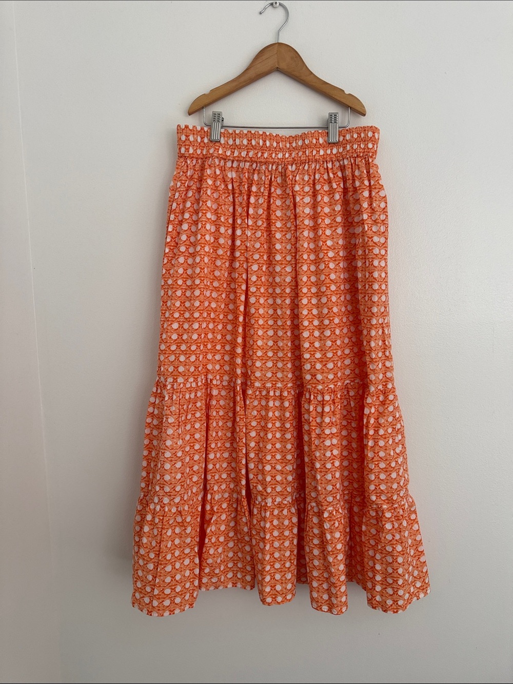 Olivia James Smocked Waist Orange Tiered Maxi Skirt